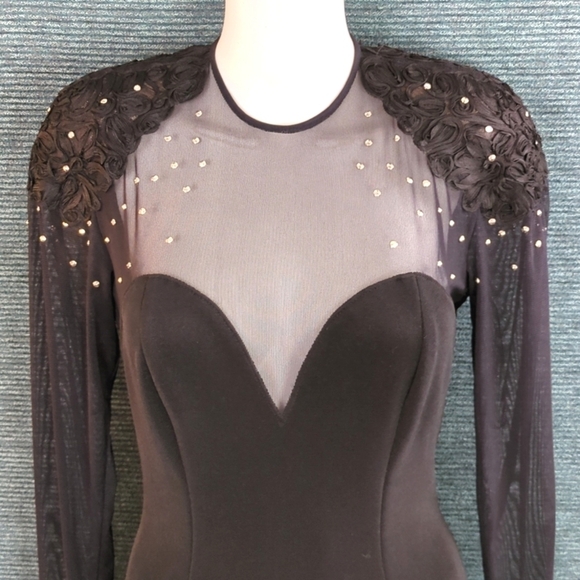 Tadashi Vintage Studded Illusion Dress, Fit & Flare Silhouette - Picture 1 of 13